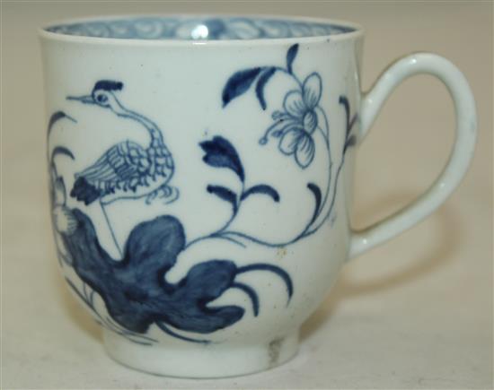 A rare Worcester Heron on a Floral Spray pattern coffee cup, c.1758, height 6.3cm